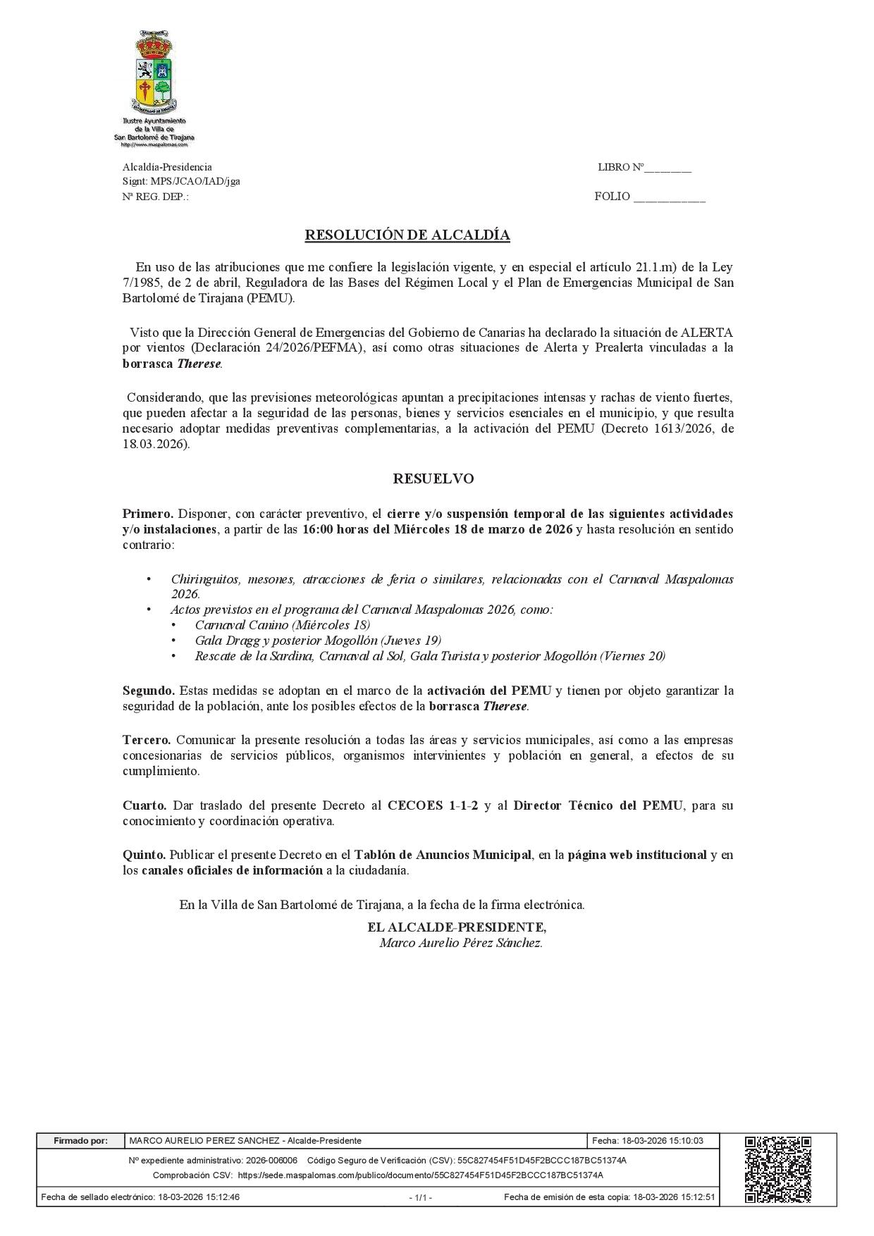 20251212 Anuncio DECRETO ACTIVACIÓN PEMU ALERTA BORRASCA THERESE 18MAR2026